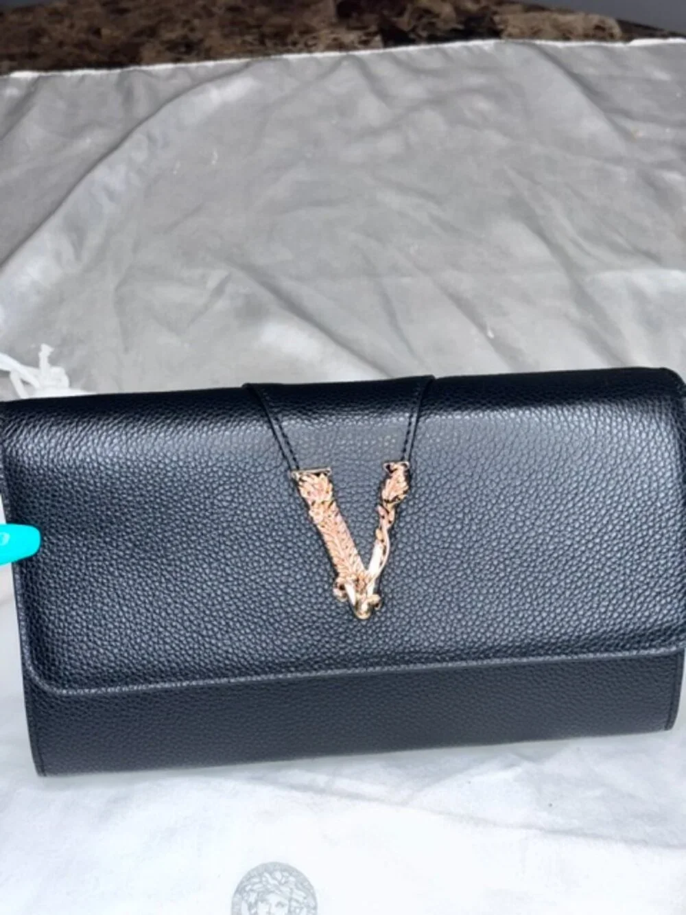 NWT Versace Virtus Black Leather Wallet on Chain 🖤✨